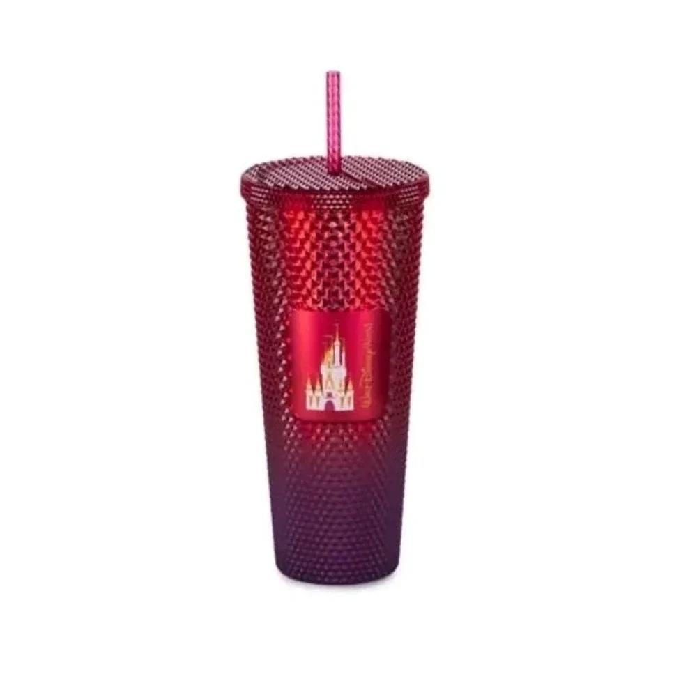 Starbucks Disney Studded Bling Red Cinderella Castle Cup Tumbler Straw - NEW NIB